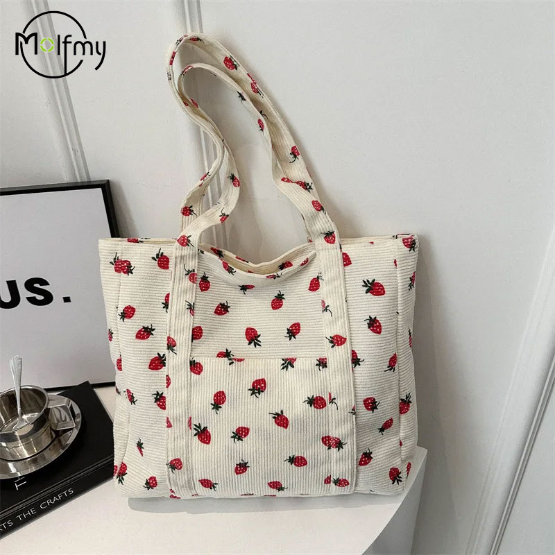Women Bags Guess - Corduroy handtas Aardbeien Strandtas Modieus Veelzijdige