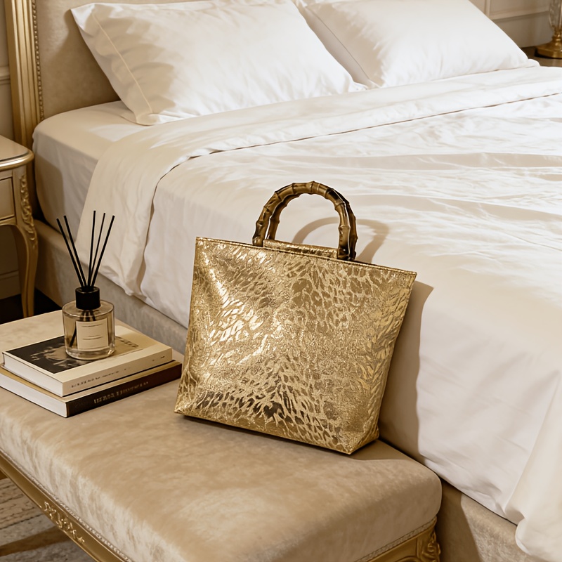 Women Bags Gold - Lichte luxe metallic gouden jacquard bladmotief