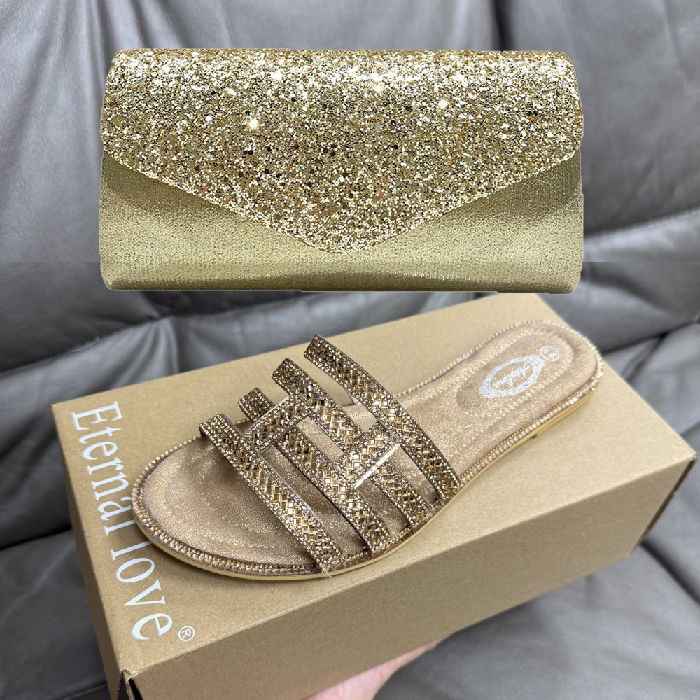 Women Bags Gold - Zomer nieuwe bronzen strass-slippers Grote maten