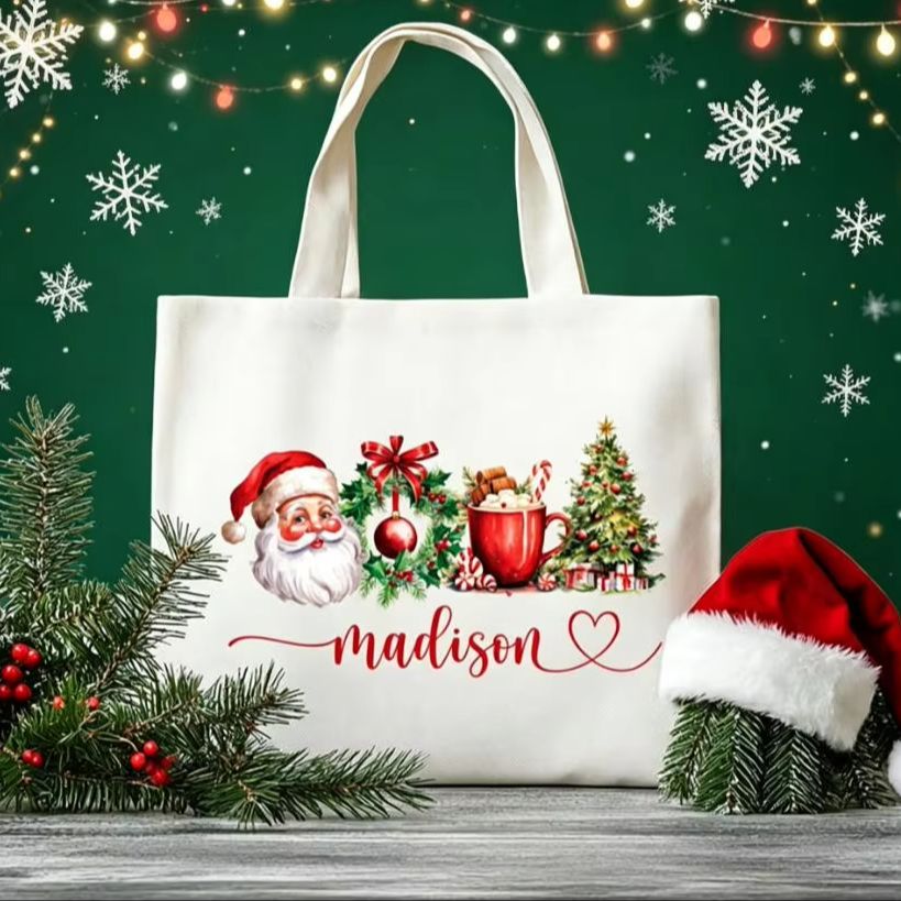 Women Bags Company - Grote canvas draagtas met gepersonaliseerd kerstnaamontwerp,