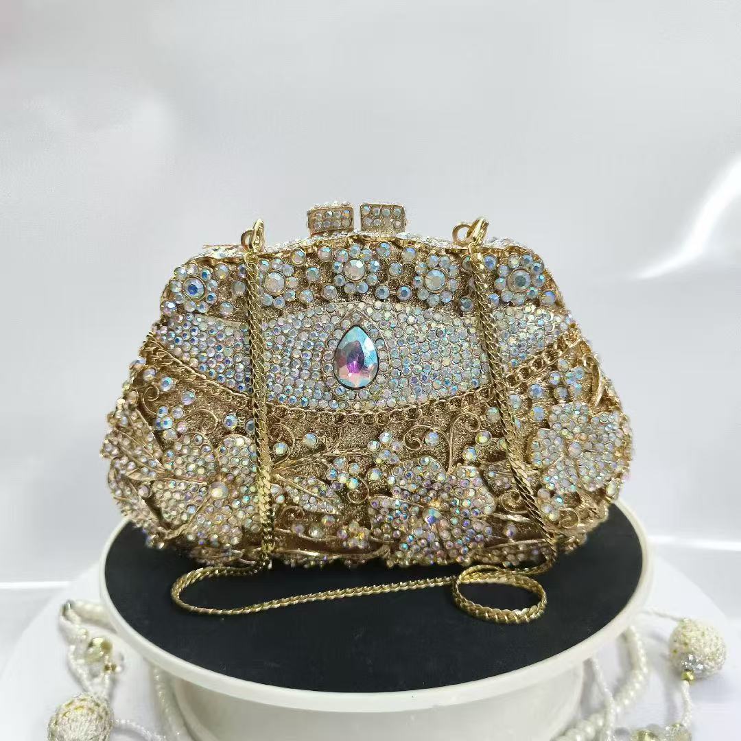 Goudkleurige metalen bloem dia - Women Bags Gold recensie en prijs